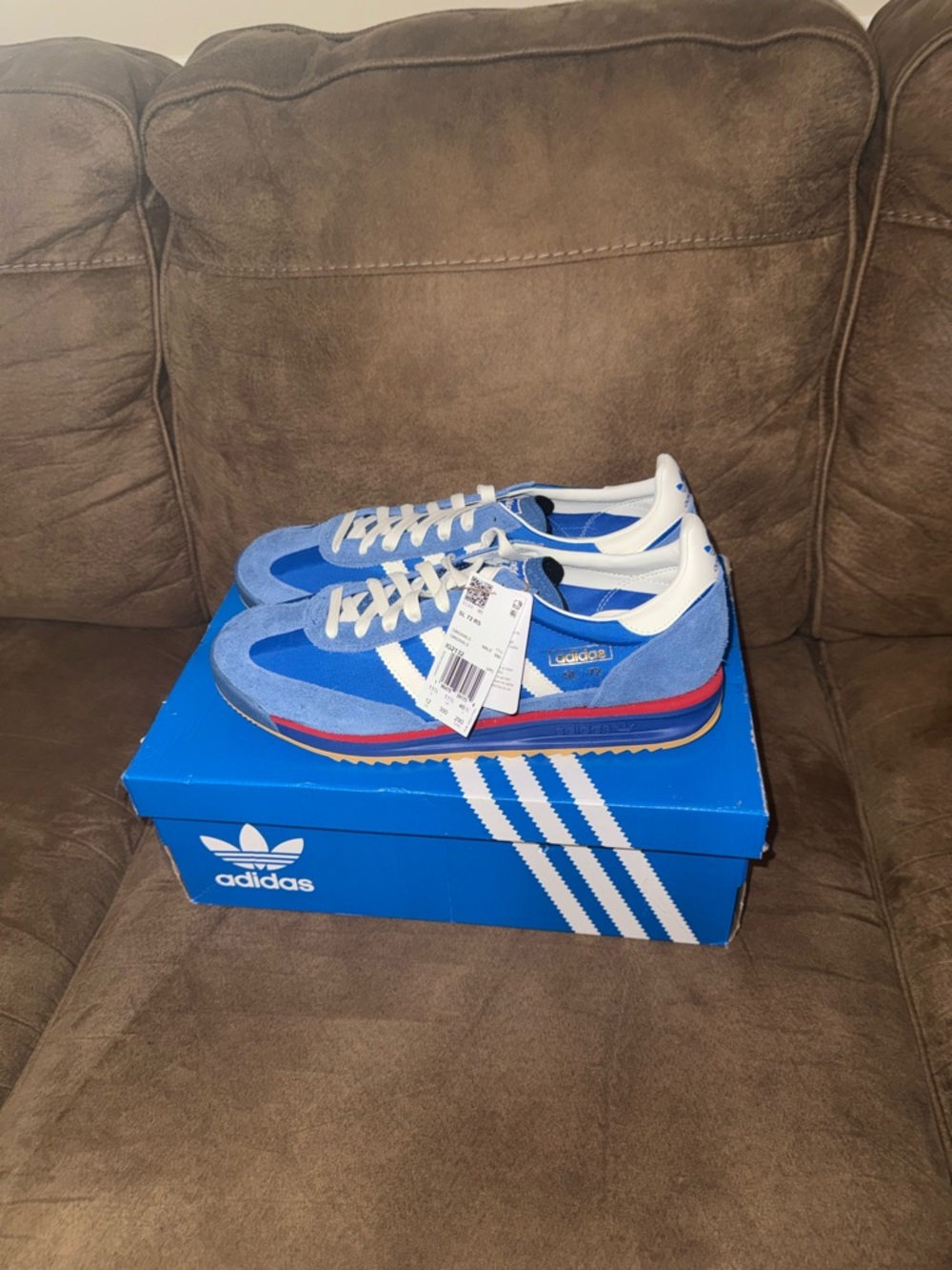 adidas Light Blue Suede Heel Sneakers with Red Trim